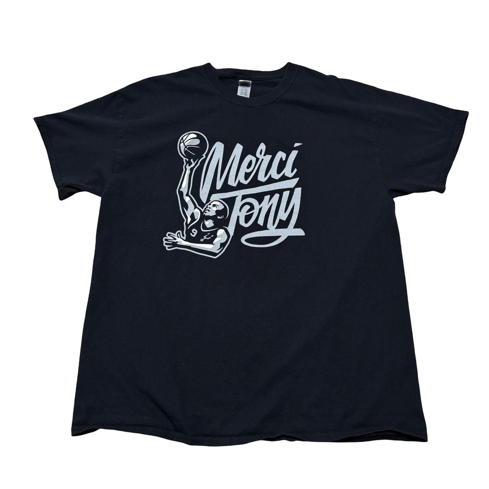 San Antonio Spurs Tony Parker "Merci Tony" XL T-Shirt Black & Silver NBA